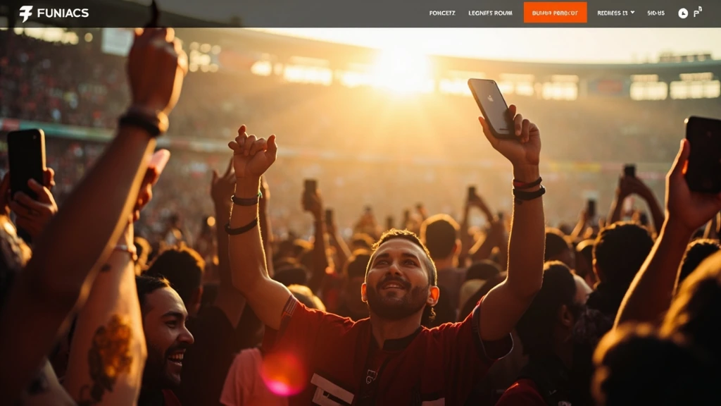 Fans in a stadium capturing moments on their phones at golden hour
