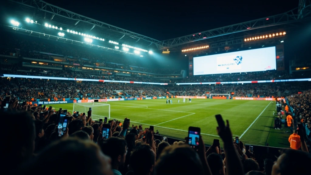 Stadium LED screen running a Funiacs prediction poll during a Manchester United Women fixture